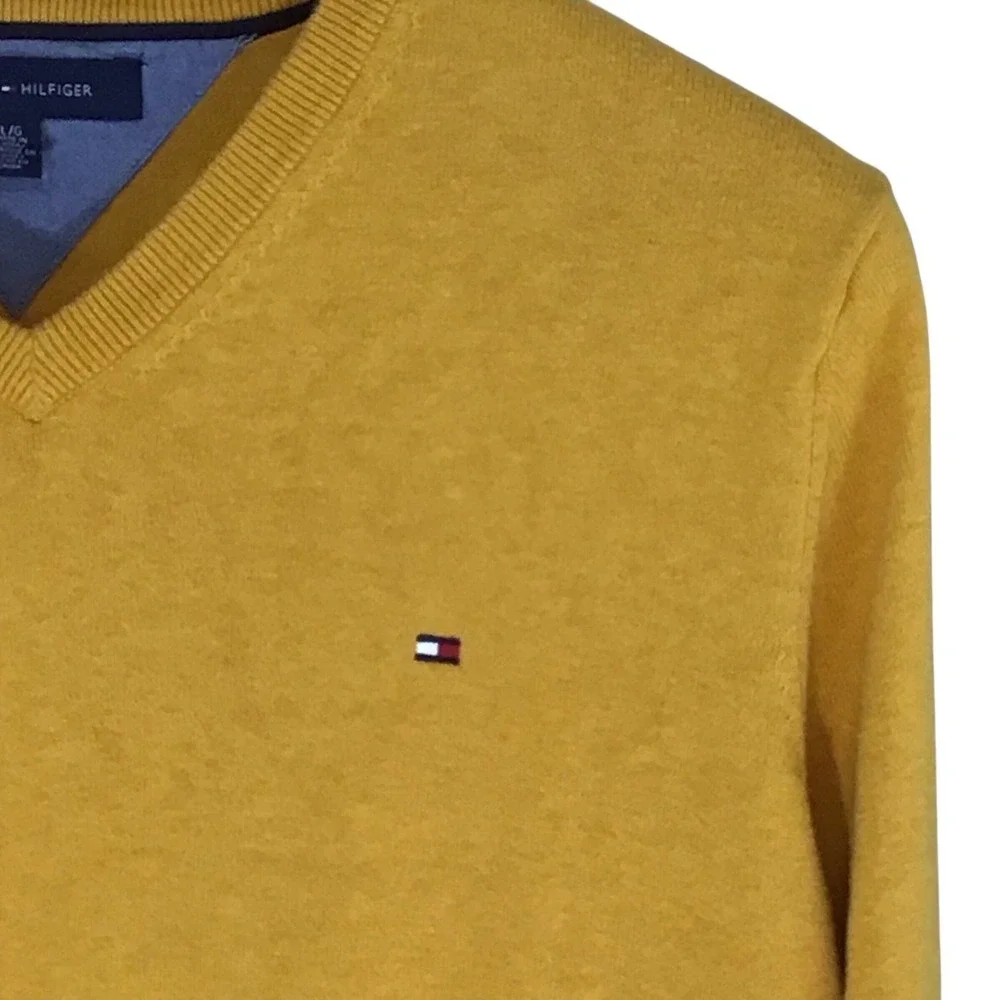 Tommy Hilfiger Mustard Yellow V Neck Sweater L 100%‎ Cotton